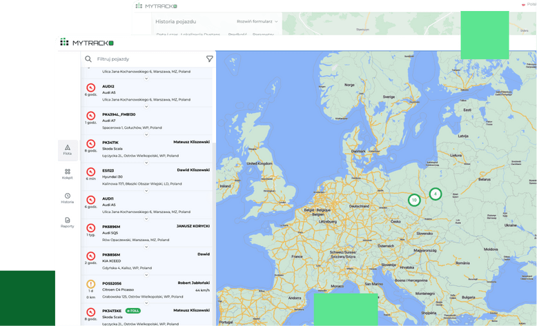 Zrzut ekrany z aplikacji webowej - mytracko.pl